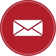 Circular image of a red background with a white icon of a letter envelope