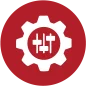 Round shape red background with a drawing of a mechanical gear