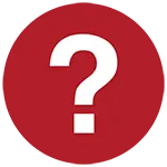 Round shape with red background and a white question mark silhouette inside