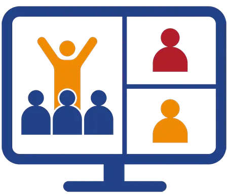 Multicolor icon of a computer screen with a virtual meeting taking place