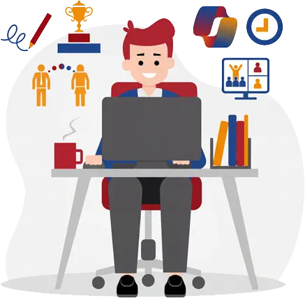 Business leader working on front of his laptop organizing his team