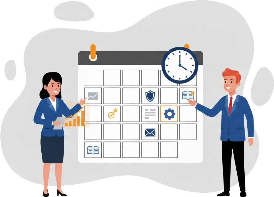 Three people surround a giant clipboard with a checklist on it