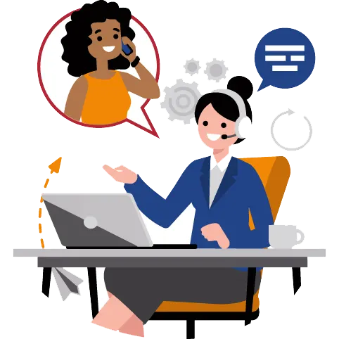 Customer service representative wearing a headset while assisting a customer