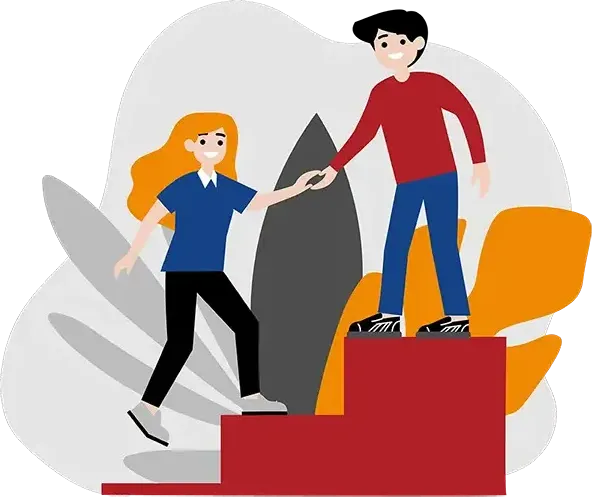 Une personne aide une autre à monter un escalier